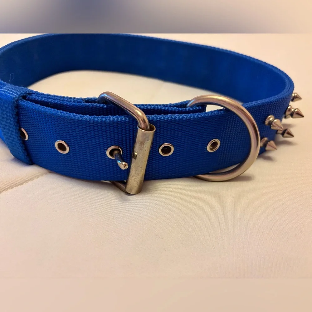 XL Blue Nylon Spiked Dog Collar